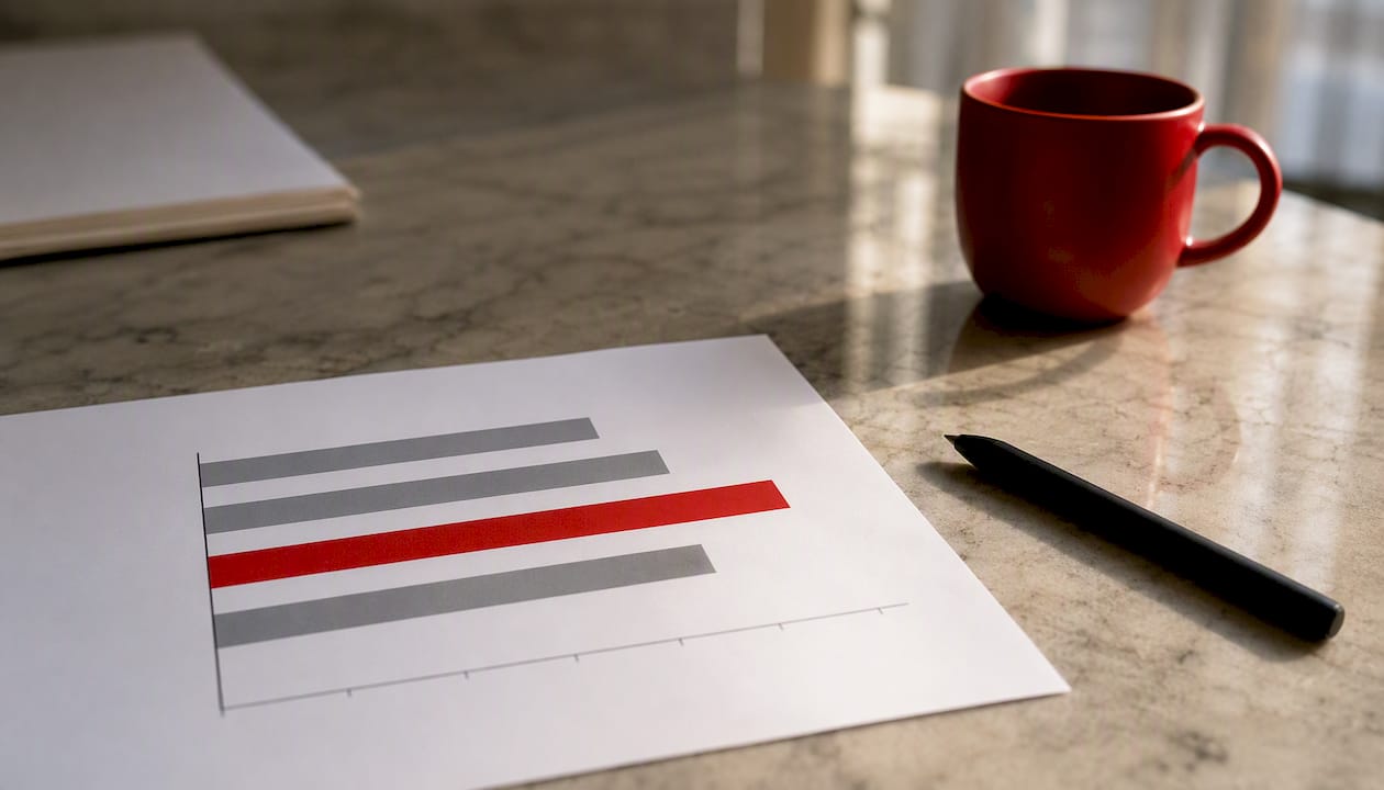 Horizontal grouped bar chart on wood table