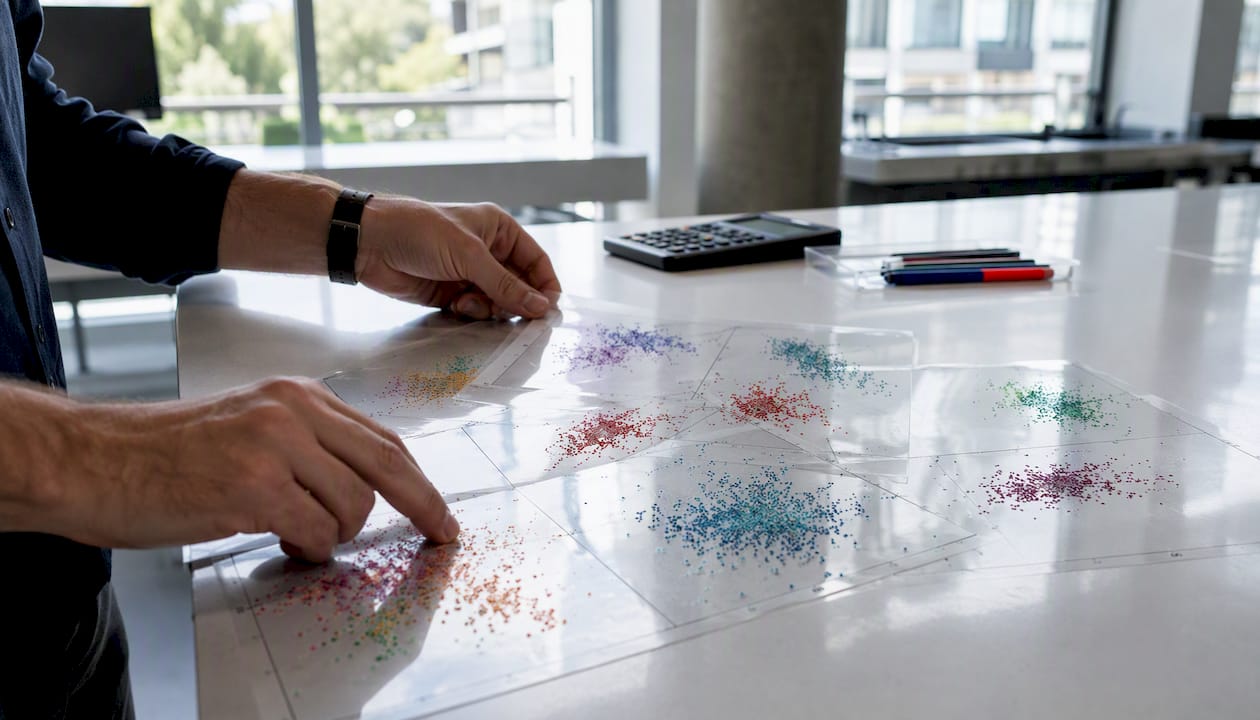 Hands sorting cluster stability data sheets