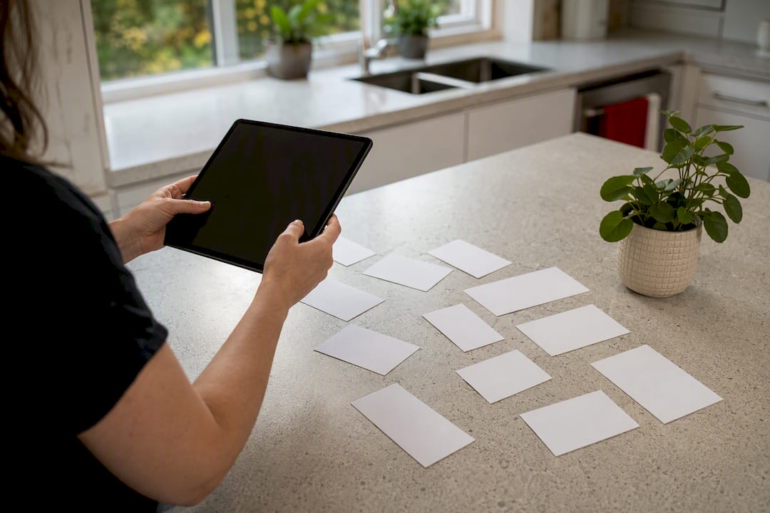 Hands inspecting data aids during survey quality control