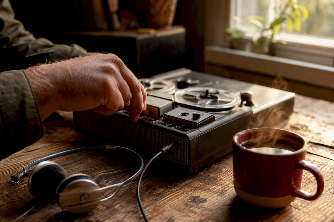 Manual audio recorder and headphones