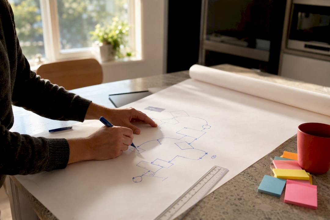 Hands mapping survey skip logic on paper