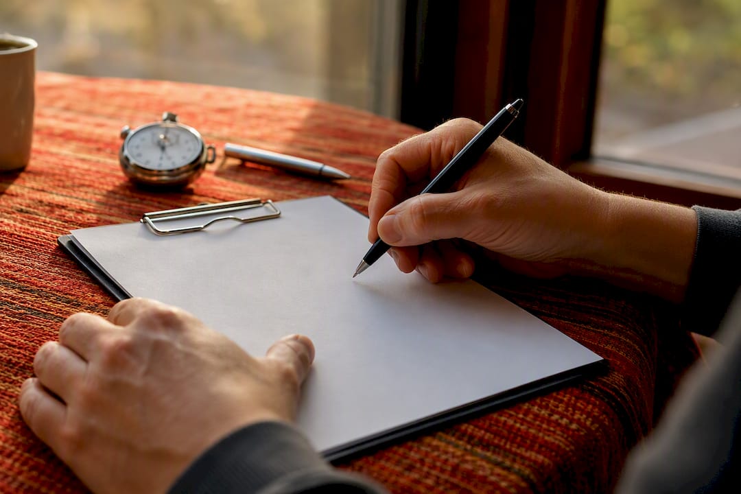 Hands checking reliability checklist manually