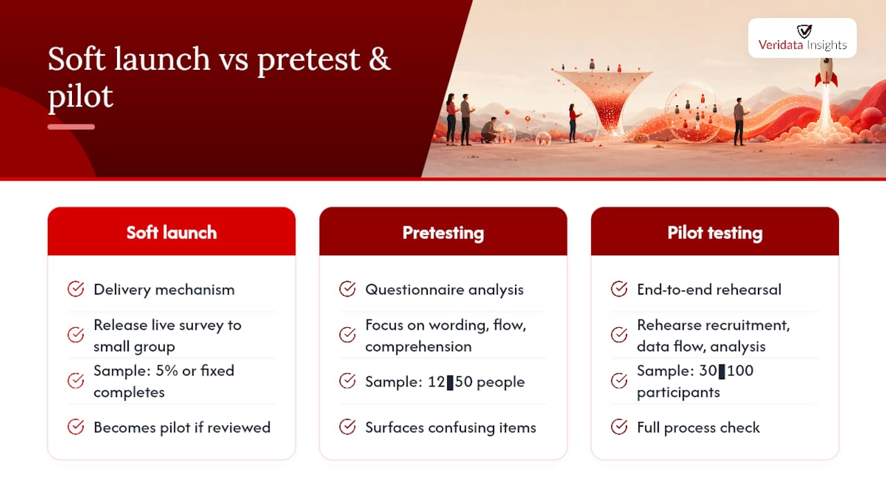 Soft launch, pretest, and pilot comparison