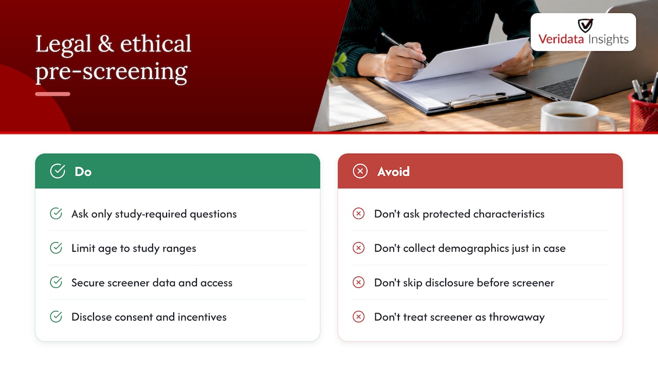 Legal and ethical considerations in recruitment pre-screening — overview diagram